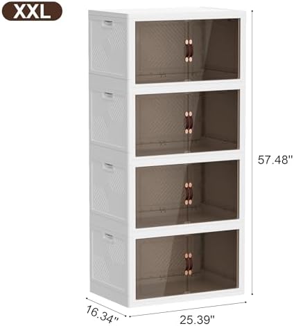 JOYMOOP Folding Storage Bins Organizer, 336 Quart Collapsible Storage Boxes with Wheels and Door, Stackble Plastic Storage Container for Clothing, Books and Sundries (XXL, 21 Gal Per, 4 Tiers) - Image 4