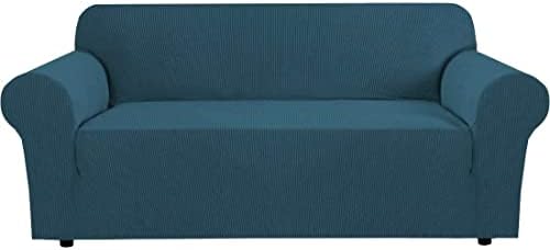H.VERSAILTEX Stretch Couch Covers for 3 Cushion Couch Sofa Slip Covers for Living Room Feature Thick Checked Jacquard Fabric with Elastic Bottom, Sofa Large - Deep Teal by HVERSAILTEX