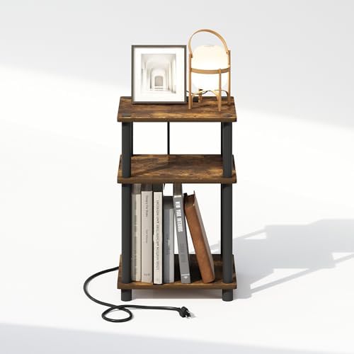 Furinno JUST 3-Tier Night Stand with Charging Station, Amber Pine - Image 6
