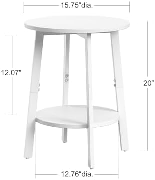 sthmec Side Table, Small Round End Table with Storage Shelf for Small Space, 2-Tier Bedside Table Sofa Couch Table, Round Accent Table Nighstands for Living Room, Bedroom,White - Image 3