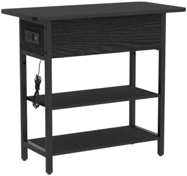 Yoobure End Table with Charging Station, Flip Top Side Table with USB Ports and Outlets, Sofa Couch Table Bedside Table for Living Room Bedroom, Narrow Nightstand with Storage Shelves for Small Space - Image 5
