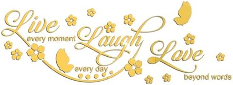 Live Laugh Love Mirror Decal, Inspirational Wall Stencils Peel and Stick Quotes, Decorative Wall Stickers Decor Living Room, Motivational Sayings Words for Bedroom Home Wall Art, Gold by Unknown