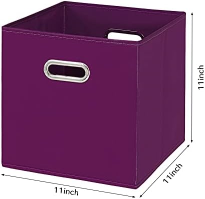 Fabric Cloth Storage Bins,Fabric Cube Bins Organizer with Dual Handles Foldable Cube Storage Baskets for Home Bedroom Storage,Set of 3,(Purple) - Image 2