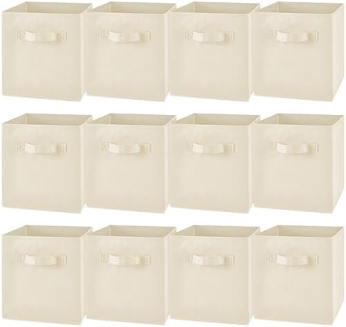 Yinder 12 Pcs Cube Storage Bin Beige 10.5''x10.5''x11'' Storage Bins for Playroom Decor Colorful Bins for Kids Foldable Baskets for Nursery Organizer Boxes Fabric Boxes by Yinder