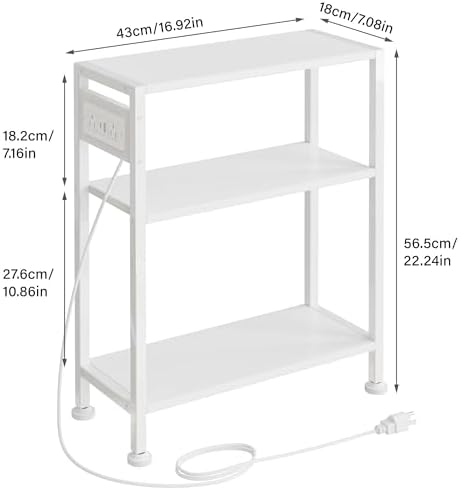 End Table with Charging Station, 3-Tier Side Table for Small Space, Skinny Nightstand with USB/Type C Port and 2 Outlets, Slim Sofa Beside Table for Living Room, Bedroom and Balcony, White - Image 3
