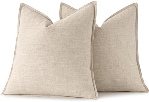 MIULEE Decorative Linen Euro Sham Pillow Covers 28x28 Inch Natural Beige - Image 6