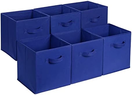 Amazon Basics Collapsible Fabric Storage Bins, Cube Organizer with Handles, 13"x13"x13", Navy, 6-Pack by AmazonBasics