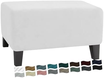 MAXIJIN Velvet Ottoman Slipcover Stretch Square Rectangle Footstool Slipcover Folding Storage Ottoman Covers for Living Room with Elastic Bottom (Ottoman Large, White) by MAXIJIN