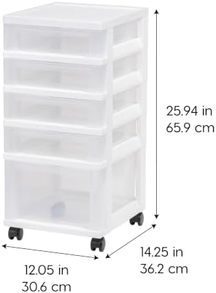 IRIS USA 5-Drawer Rolling Storage Cart with Organizer Top, White/Clear - Image 3