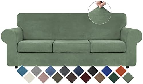 WEERRW 4 Pieces Couch Cover for Sofa Velvet Slipcovers, Greyish Green by WEERRW