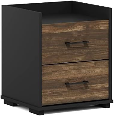 Furinno Tidur Night Stand with Drawers, 2 Drawers, Brown Walnut/Black - Image 5