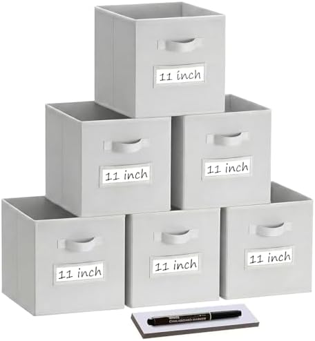 Storage Bins,11 Inch Cube Storage Bin with Labels,6pcs,Light Grey by Anyoneer