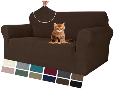 MAXIJIN Loveseat Cover Sofa Covers (55"-69"), 1-Piece Stretch Couch Covers for 2 Cushion Couch Love Seat Slipcover with Elastic Bottom for Kids,Dog (Loveseat, Diamond Pattern Coffee) by MAXIJIN