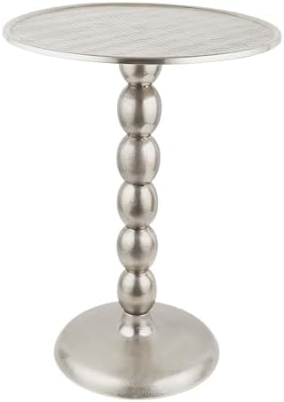 CLEENTABLE Round Metal End Table, Zigzag Design, 21" H x 15" W, Silver by CLEENTABLE