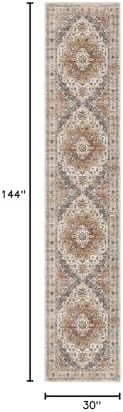Madane Hallway Runner Rug 2'6''x12' Kitchen Runners Vintage, Turmeric/Grey - Image 2