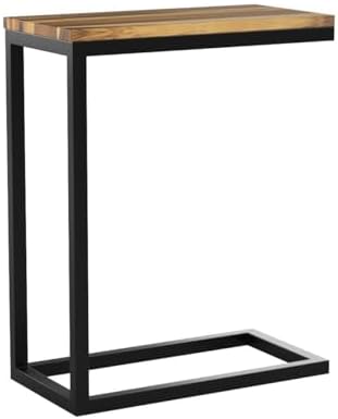 BIRDROCK HOME C Shaped End Table for Couch Set of 2 - Modern Industrial TV Tray with Solid Acacia Wood Top and Metal Frame - Small Side Table for Small Spaces, Living Room, or Bedroom (Natural) - Image 4