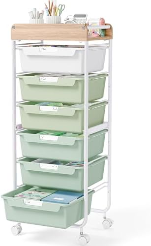 SYKIARIOL 6 Drawer Rolling Cart for Craft Storage,Utility Drawer Cart,Green by SYKIARIOL