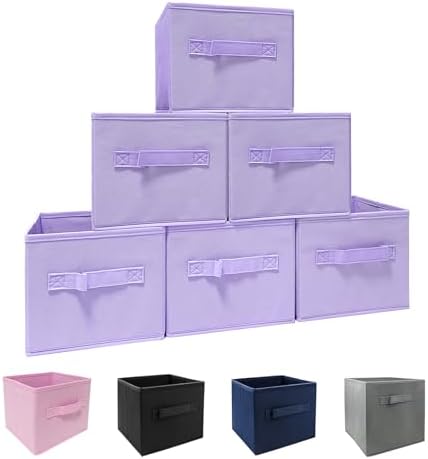 EBIGIC purple storage bins [6 Pack] 9.0"x7.5"x7.5",Mini Storage Box Fabirc Foldable Closet Toy Organizer Collapsible Cloth by EBIGIC