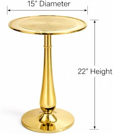 CLEENTABLE Gold Round Accent Table, Embossed Top, 15x21 - Image 3