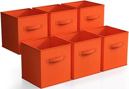 Sorbus Fabric Storage Cubes, 6-Pack Foldable Bins (11 Inch, Orange) by Sorbus