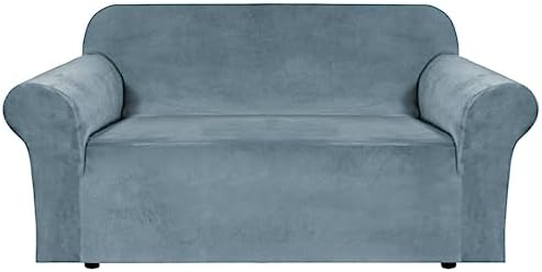 H.VERSAILTEX Stretch Velvet Loveseat Covers for 2 Cushion Couch Covers for Living Room Sofa Covers Slipcovers with Non Slip Straps Bottom, Ultra Thick Comfy Velour (Width 58"-72", Stone Blue) by HVERSAILTEX