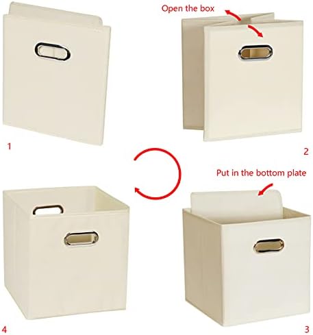 Yunkeeeper storage bins Cubes, Fabric Cube Organizer with Handle, Foldable Cube Bins for Cloth or Accessary Storage, 11x11x11, Set of 3, (Creamy White) - Image 5