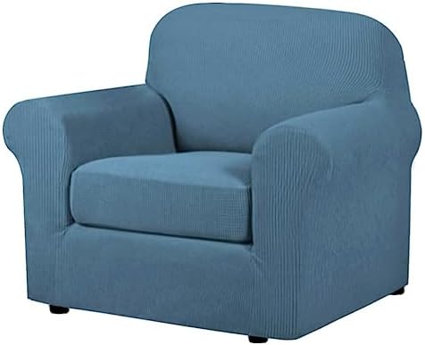 H.VERSAILTEX High Stretch Chair Cover Chair Slipcover 2 Piece Couch Shield Furniture Cover/Protector Soft with High Spandex Jacquard Checked Pattern Fabric (Chair, Dusty Blue) by HVERSAILTEX