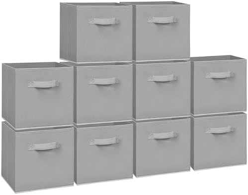 11 Inch Fabric Storage Cubes, Sturdy Foldable Storage Bins, Heavy Duty Cube Organizer for Clothes, Blankets, Shelves, Closets, Bedroom, Living Room, Gray, 10 Pack by Unknown