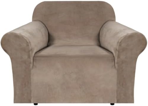 H.VERSAILTEX Stretch Velvet Armchair Cover Couch Covers 1 Cushion Chair Slipcover for Living Room Furniture Cover Crafted from Thick Comfy Rich Velour (Chair 31"-49", Camel) by HVERSAILTEX