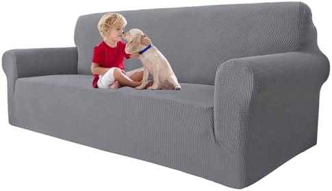 MAXIJIN Super Stretch Couch Cover for 3 Cushion Couch, 1-Piece Universal Sofa Covers Living Room Jacquard Spandex Furniture Protector Dogs Pet Friendly Fitted (Extra Large, Light Gray) by MAXIJIN
