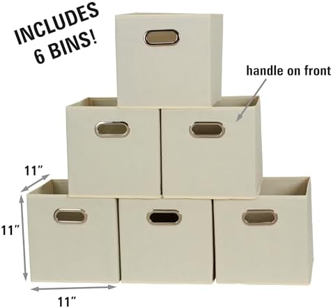 Household Essentials 82-1 Foldable Fabric Storage Bins |Set of 6 Cubby Cubes with Handles | Natural (Pack of 6) - Image 3