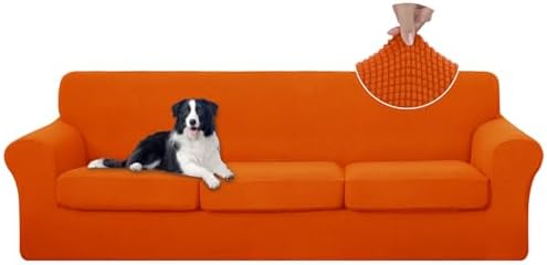 U-NICE HOME 4 Pieces Oversized Stretch Couch Cover Slipcover, Orange by U-NICEHOME