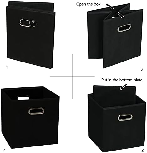 Fabric Cloth Storage Bins,Fabric Cube Organizer with Dual Handles Foldable Cube Storage Baskets for Home Bedroom Storage,Set of 6, Black - Image 5