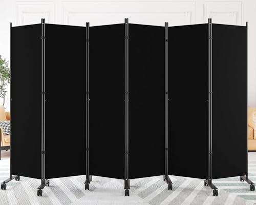 SUNALLY Room Divider Privacy Screens, 6 Panels Dividers with Wheels, Black by SUNALLY