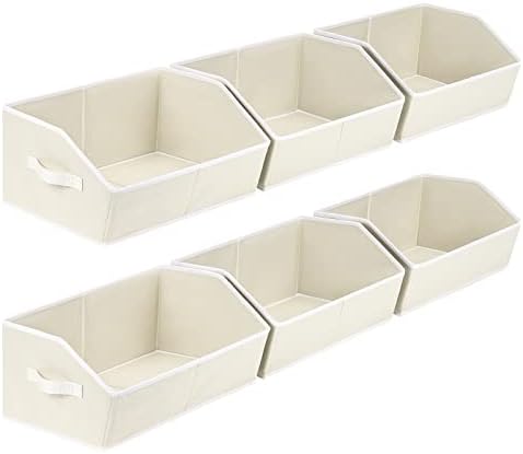 Homsorout Organizer Bins Cube Storage - Trapezoid Storage Bin 6 Pack, Fabric Baskets for Organizing, Large Storage Basket for Shelves, Closet Organizers for Toys, Clothes, Towels (Beige) by Homsorout