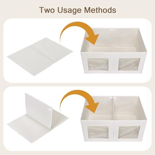 Univivi Large Fabric Storage Bins with Lids for Clothes 1 Pack, Beige - Image 3