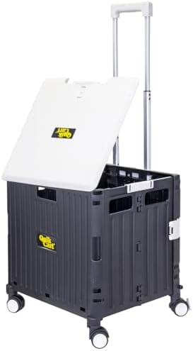 dbest Products Quik Cart Swing Lid Four Swivel Wheeled Rolling Crate Teacher Utility with seat Heavy Duty Collapsible Basket with Dual Telescopic Wagon Handle by dbestproductsInc