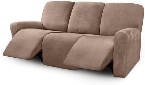 ULTICOR Velvet 8-Pieces Recliner Sofa Covers Stretch Reclining Couch Covers for 3 Cushion Reclining Sofa Slipcovers Furniture Covers Thick Soft Washable (3 Seater Recliner Cover, Sand) by ULTICOR