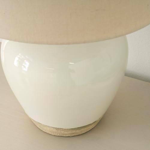 Nourison Home 20" Two-Tone White and Tan Glossy Ceramic Table Lamp, Bedside Nightstand Lamp with Warm Beige Shade for Bedroom, Living Room, Entryway - Image 5