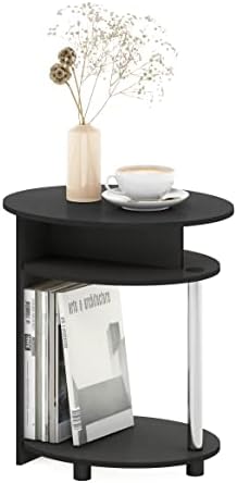 Furinno Jaya Round Side Table with Bottom Shelf, Black End Table, Night Stand, Bedside Table for Living Room, Bedroom, Home Office,Dark Americano - Image 3