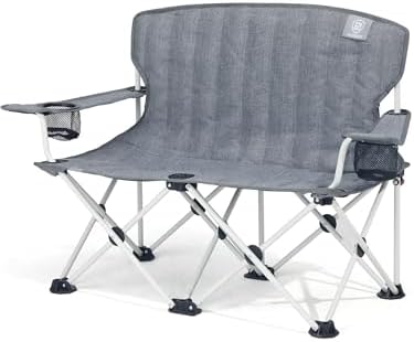 EVER ADVANCED Kids Double Camping Chair with Cupholders Safety Lock, Padded Kids Folding Chair Outdoor with Mesh Pocket, Lightweight Portable Two Person Loveseat for Beach, Supports 300lbs, Grey by EVERADVANCED