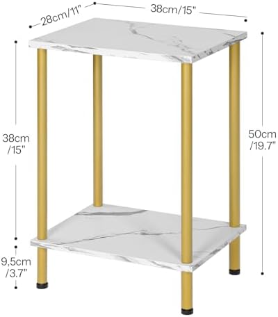 HOOBRO End Tables Set of 2, Small Side Table, Nightstand with 2-Layer Storage Shelves, Sofa Table for Small Spaces, Living Room, Bedroom, Stable Frame, Easy Assembly, Gold and Marble DM09BZP201 - Image 3