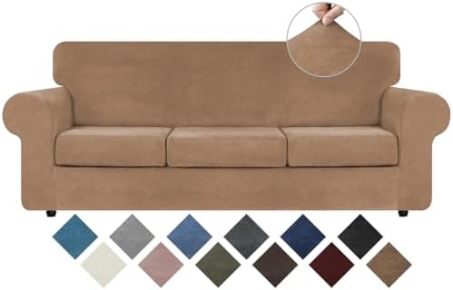 WEERRW 4 Pieces Couch Cover for Sofa Velvet Sofa Covers Washable, Camel by WEERRW
