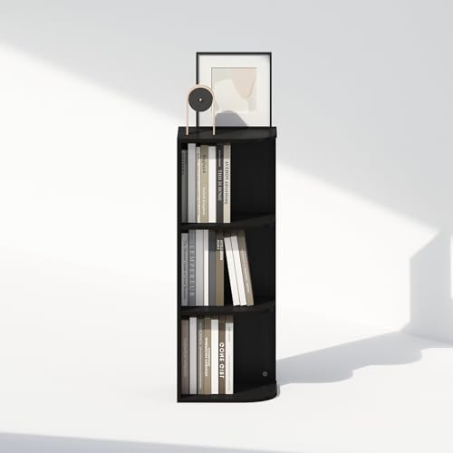 Furinno Reed Corner Shelf, 3-Tier Corner Bookshelf, Book Shelf, Corner Shelves, Storage Rack, for Organization and Storage, Home Office, Living Room, Blackwood - Image 6