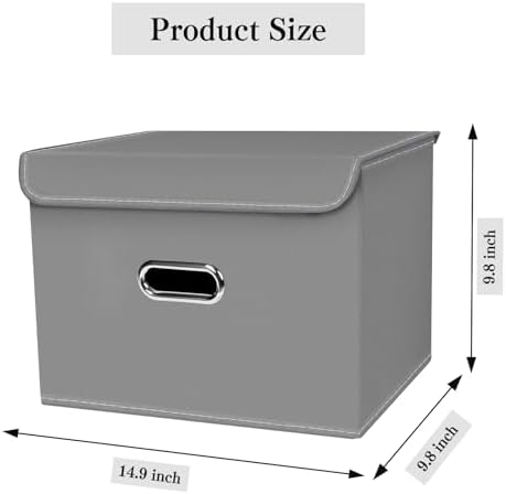 Linen Fabric Foldable Collapsible Storage Cube Bin Organizer Basket with Lid, Leather Handles, Removable Divider for Home, Closet (Grey, 3Pcs) - Image 2
