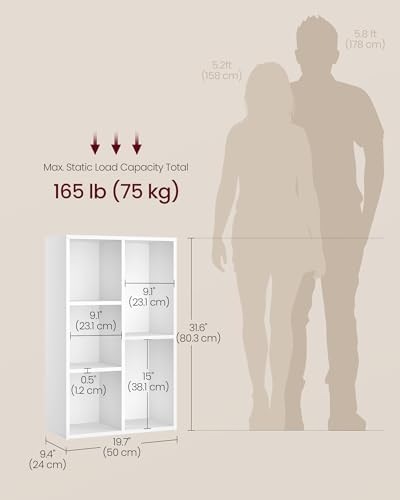 VASAGLE Bookshelf, 5 Cubes Storage Organizer, 19.7 x 9.5 x 31.5 Inches - Image 3