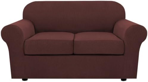 H.VERSAILTEX 3 Piece Stretch Sofa Covers for 2 Cushion Loveseat Couch Covers for Living Room Sofa Slipcovers (Base Cover Plus 2 Seat Cushion Covers) Thicker Jacquard Fabric (Medium Sofa, Burnt Brick) by HVERSAILTEX