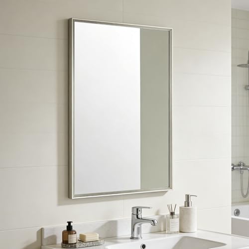 Bathroom Mirror for Wall, 30x20 Inch Framed Vanity Mirror Brushed Nickel - Image 3