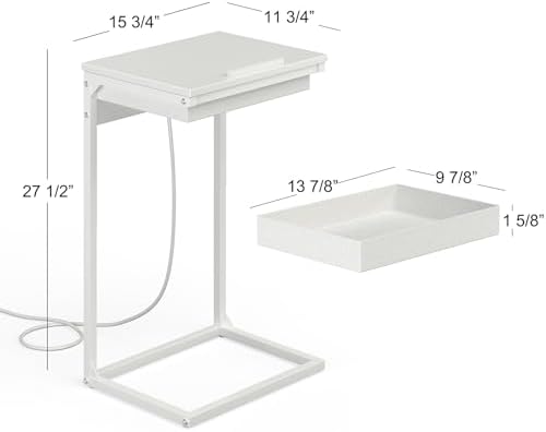 sthmec C Shaped End Table with Charging Station,45° Tiltable Adjustable Flip Top Side Table Set of 2,Small C Table Set 2 for Small Spaces,Slide Under Couch Sofa Bedside Table Living Room,White - Image 3