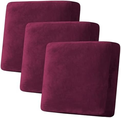 H.VERSAILTEX Velvet Stretch Couch Cushion Cover Plush Cushion Slipcover for Chair Loveseat Sofa Cushion Furniture Protector Seat Cushion Sofa Cover (3 Piece XL Sofa Cushion Covers, Burgundy) by HVERSAILTEX